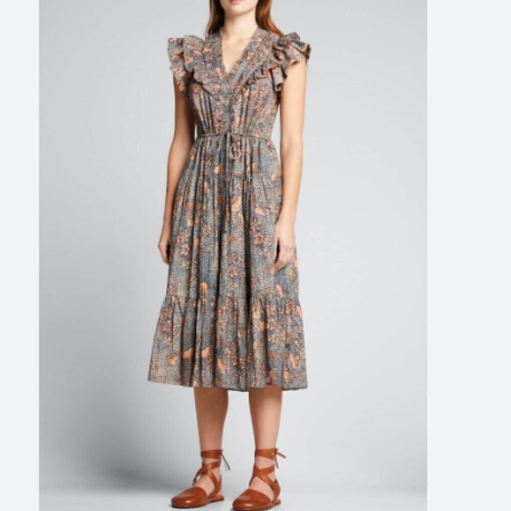 Ulla Johnson Romina Floral Midi Dress in Aegean Size 2